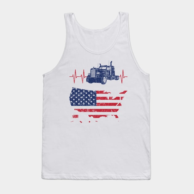 Truck Driver Heartbeat American Flag Tank Top by Xeire